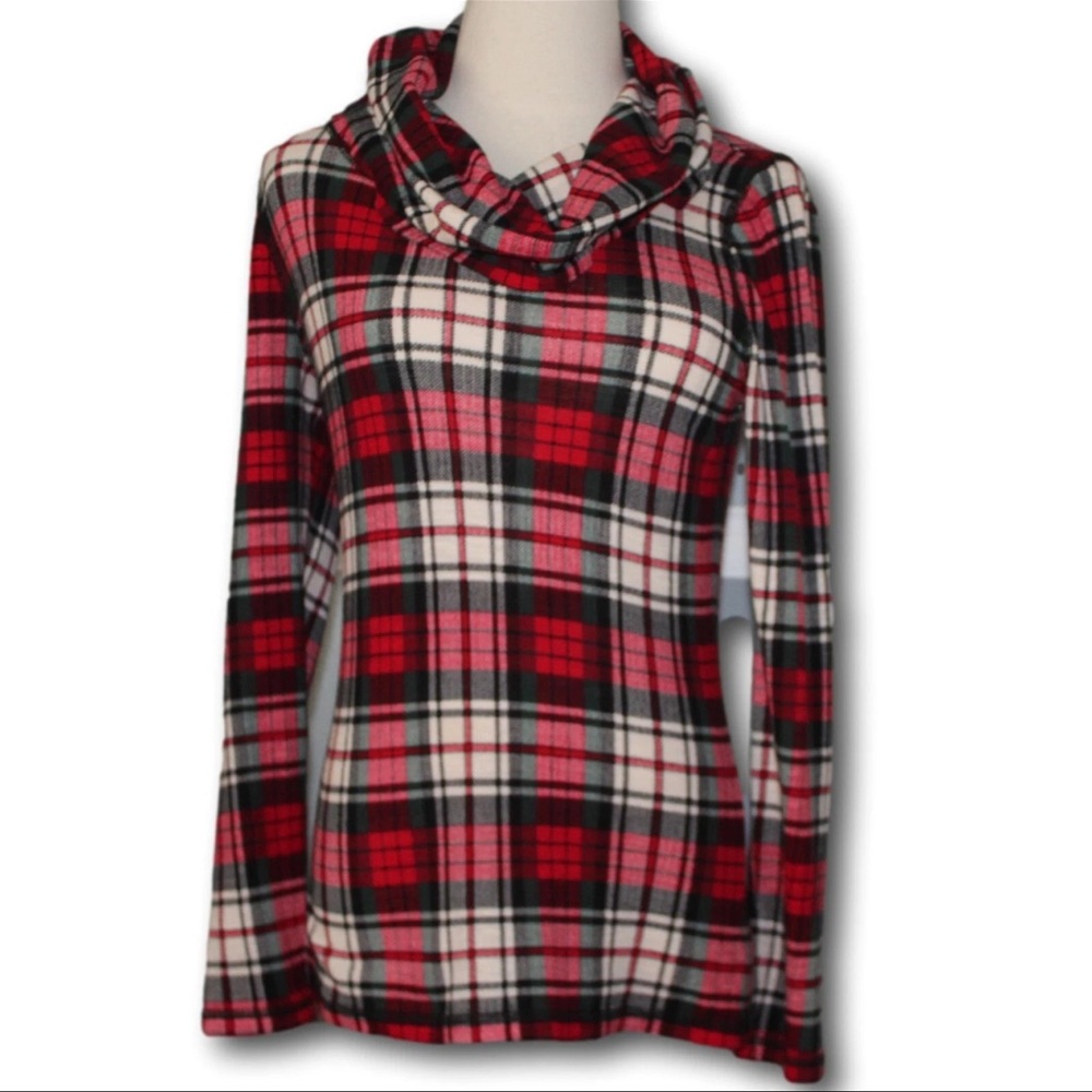 Lauren Ralph Lauren Red Plaid Cowl Neck Sweater size Medium